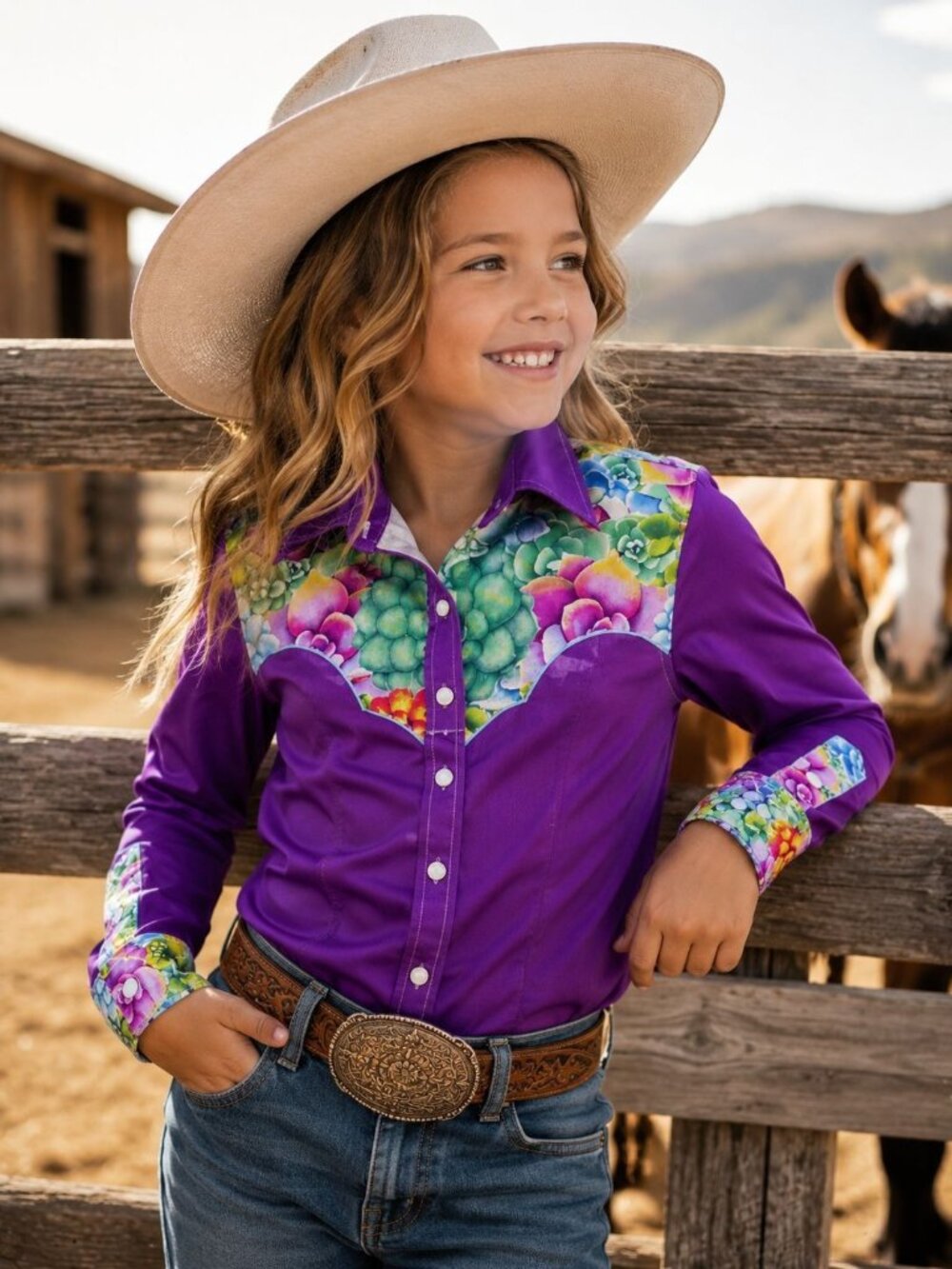 Ranch Dressn Purple Floral Print Performance Rodeo Pearl Snap Western Shirt S
